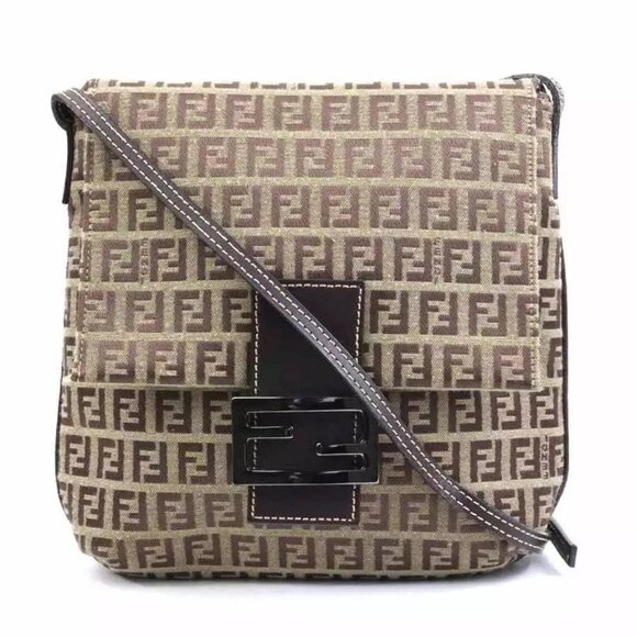 Auth FENDI Zuccino Crossbody Shoulder Bag Brown Canvas/Leather - Picture 1 of 16